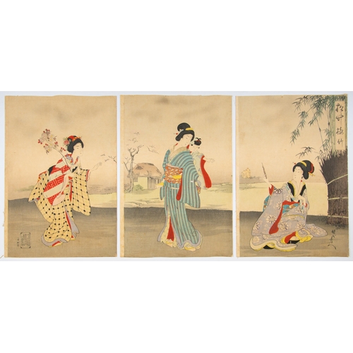 43 -  Set of 2 prints:
Artist: Chikanobu Yoshu (1838-1912)
Title: Bamboo, from Pine, Bamboo, and Plum / I... 