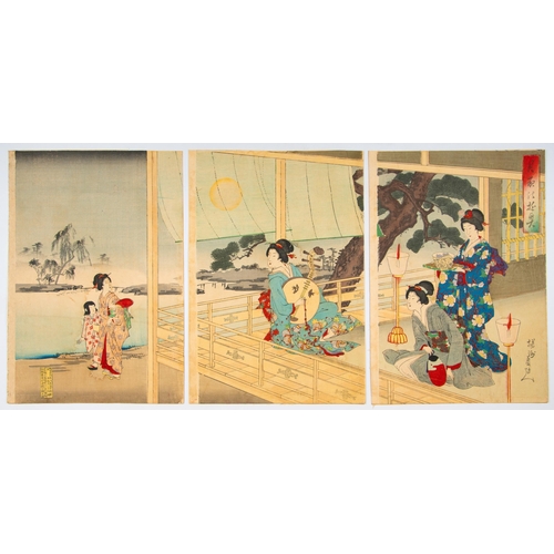 44 -  Set of 2 prints:
Artist: Chikanobu Yoshu (1838-1912)
Title: Playing Music in the Moonlight / Star F... 