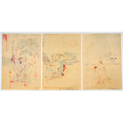 44 -  Set of 2 prints:
Artist: Chikanobu Yoshu (1838-1912)
Title: Playing Music in the Moonlight / Star F... 