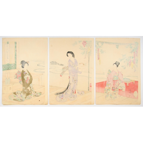 44 -  Set of 2 prints:
Artist: Chikanobu Yoshu (1838-1912)
Title: Playing Music in the Moonlight / Star F... 