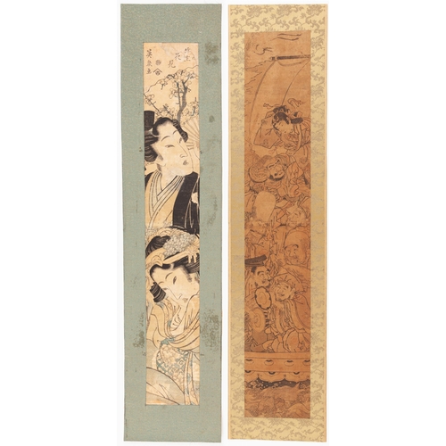 83 - Set of 2 prints:
Artist: Eisen Keisai (1791-1848) / Not signed
Title: Cherry-blossom Viewing in Marc... 