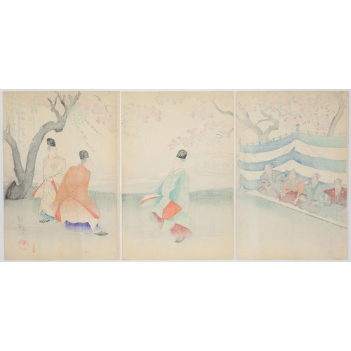 27 - Artist: Chikanobu Yoshu (1838-1912)
Title: Playing Football (Kemari)
Series: The Outer Palace of Chi... 