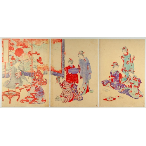 125 - Artist: Chikanobu Yoshu (1838-1912)
Title: Etiquette for Women
Publisher: Takekawa
Date: Meiji era (... 