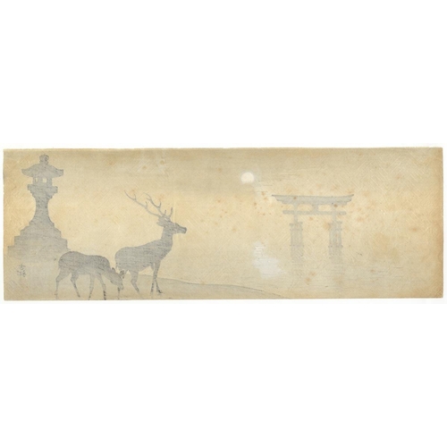 140 - Artist: Koson Ohara (1877-1945)
Title: Torii with lantern and deer
Publisher: Kokkeido (Akiyama Buem... 