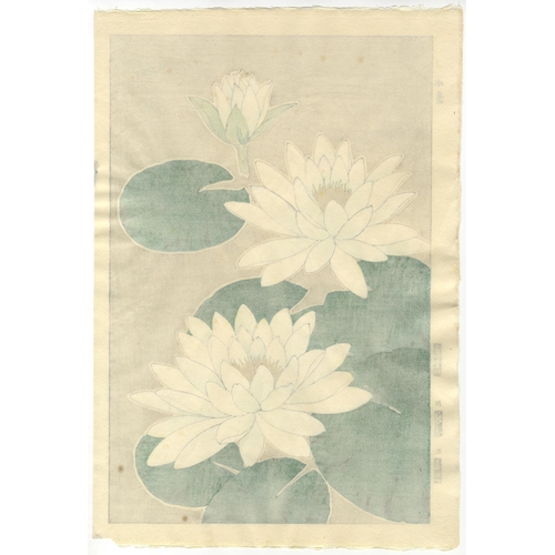 146 - Set of 2 prints:
Artist: Shodo Kawarazaki (1889-1973)
Title: Water Lily / Bush Clover
Publisher: Uns... 