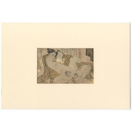 163 - Utamaro School Shunga
Title: Lovers
Date: mid 19th century
Size: (Mount) 23 x 34.3 cm, (Image) 9.5 x... 