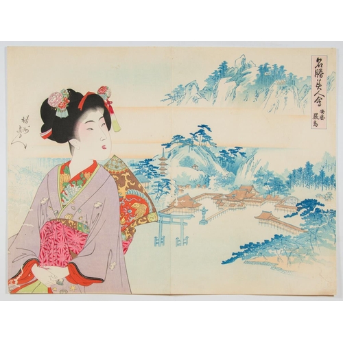 166 - Set of 2 prints:

Artist: Chikanobu Yoshu (1838-1912)
From the series of Comparison of Beauties and ... 