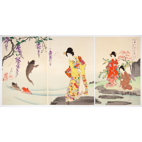 197 - Artist: Chikanobu Yoshu (1838-1912)
Title: A Stroll in the Garden
Series: The Inner Palace of Chiyod... 