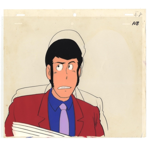 225 - Set of 2  cels:
Series: Lupin III
Studio: Tokyo Movie Shinsha
Date: 1979-Present
Condition: Stuck to... 