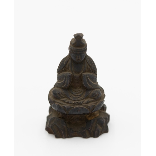 69 - * Wooden Buddha Figure
Date: Edo (1603-1868)
Size: 6.5 x 4 x 3 cm
Condition: Wear and staining consi... 