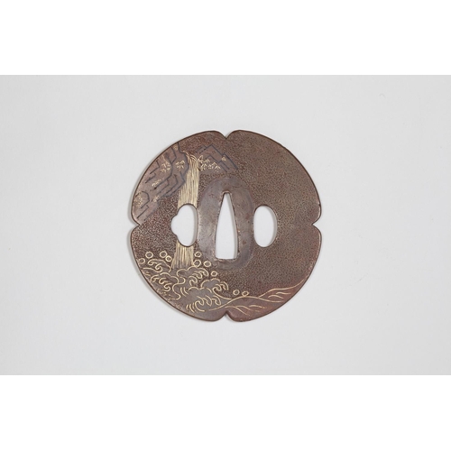 1 - Copper tsuba with the figure of Lord Sugawara no Michizane
Date: 19th century
Size: 8.1 x 8.1 x 0.4 ... 