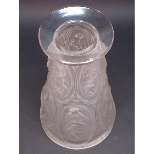 99 - R. LALIQUE CAMEES FROSTED GLASS VASE, NO. 891, OF TAPERING CYLINDRICAL FORM DECORATED IN RELIEF WITH... 