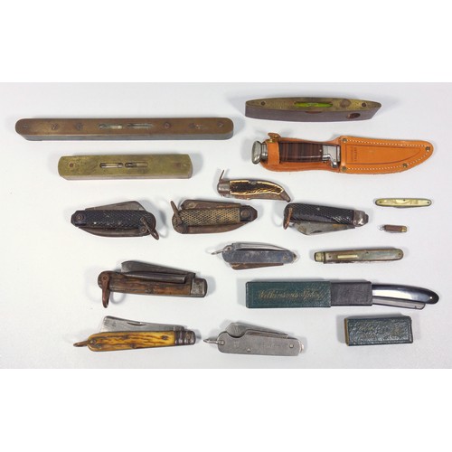 174 - Group of military issue pocket knives, other pocket knives, 19th century and later, and three spirit... 