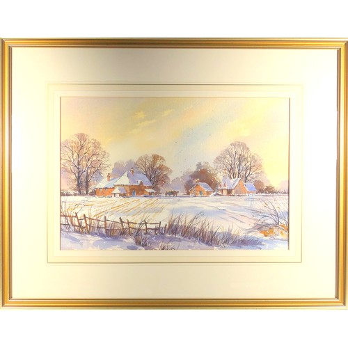 98 - Isabel Castle, “Sunshine and Shade”, winter farm scene, watercolour, 35.5 x 45.5 cm, C.T. , winter l... 