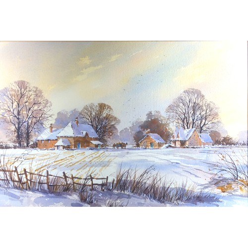 98 - Isabel Castle, “Sunshine and Shade”, winter farm scene, watercolour, 35.5 x 45.5 cm, C.T. , winter l... 