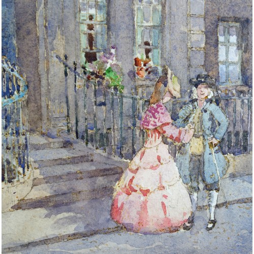 100 - George Farquhar Pennington (1872-1961), Georgian street with two figures in period costume, signed w... 