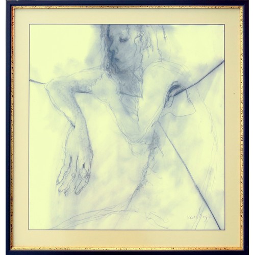 114 - Karl Hughes, figure study of a young woman, signed, charcoal, 60 x 56 cm and a larger figure study b... 