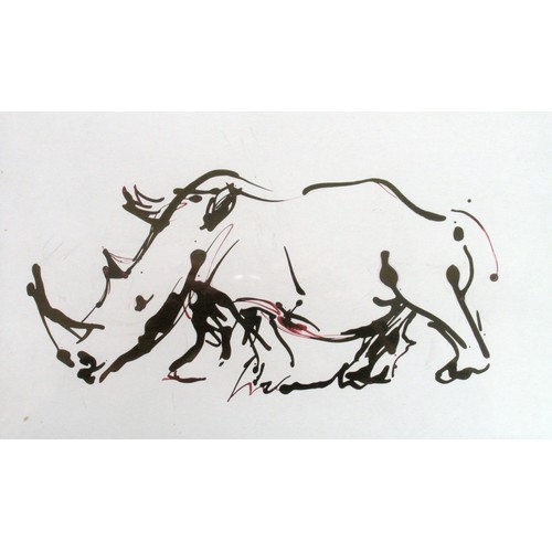 122 - Arthur Azevedo (b 1935), Zimbabwean, study of a rhinoceros, signed, mixed media, 20 x 28.8cm and two... 