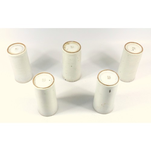 157 - Rupert Spira set of five Rupert Spira (b.1960) stoneware off-white glazed cylindrical beakers, raise... 