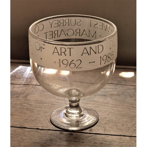 51 - A large commemorative glass goblet, dedicated to Margaret Bide, from West Surrey College of Art and ... 