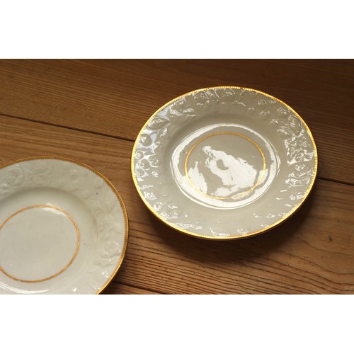 54 - Late 18th C. Spode trio of tea bowl coffee cup and matching plate, decorated with floral sprigs pain... 