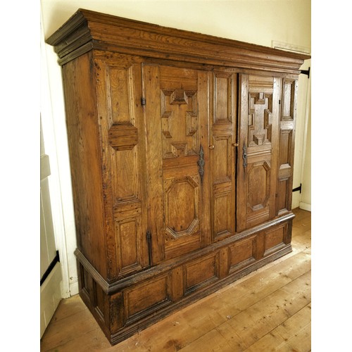 58 - Late 17th C. Flemish oak armoire with panelled doors and original locks, 177 x 197 x 65 cm.         ... 