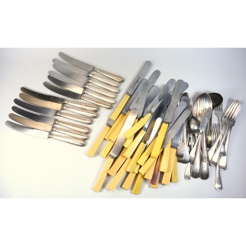 452 - Large selection of cutlery to include silver handle dinner and bread knives, c. 1971, sets of Sheffi... 