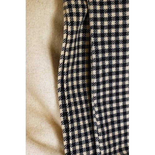 112 - Welsh 19th C. deep blue cream check narrow width blanket one area of repair, and undyed cream wool b... 