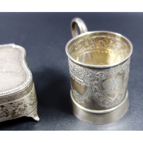 402 - Victorian silver christening mug with engraved decoration and monogram, by Martin Hall & Co., Sheffi... 