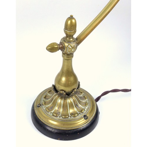 502 - Brass table desk lamp with acorn finial and vaseline shade, C.1900, height 40cm