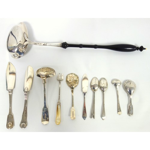 469 - Victorian Fiddle pattern spoon with a gilt oval bowl by John Robert Harris, London 1846, caddy spoon... 