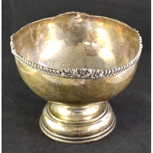 477 - Silver bowl on circular base, gadrooned rim with scroll decoration, by Thomas Wilkinson & Sons, Birm... 