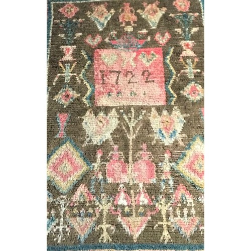 70 - An early Finnish folk art Ryijy rug tapestry dated 1722. Tree of Life design with figures, flowers p... 