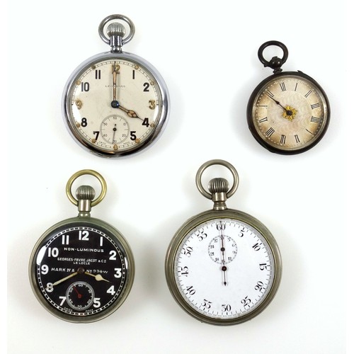 399 - Two military watches, Leonides pocket watch, with seconds dial, chromium plate case, engraved on rev... 