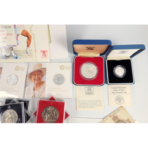 56 - Elizabeth II 90th birthday silver £20 coins, 2016, in unopened packets (2), £5’s, 1990, £2’s, 1986 (... 