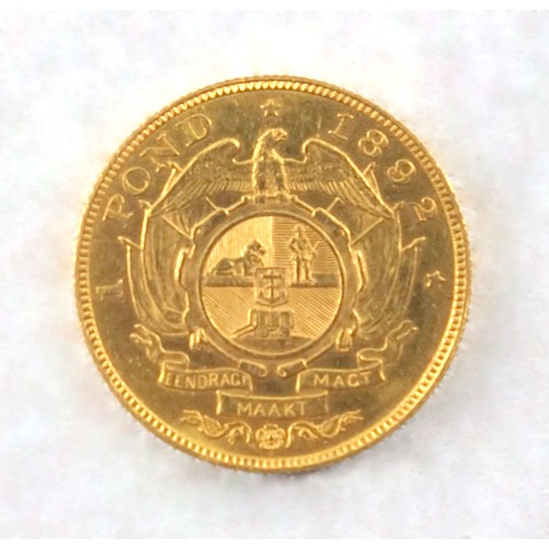 69 - South Africa 22ct gold Paul Kruger pond, 1892, double shaft, n.e.f., ob. scratch in hair, tiny and s... 