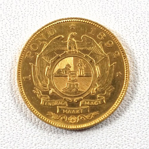 69 - South Africa 22ct gold Paul Kruger pond, 1892, double shaft, n.e.f., ob. scratch in hair, tiny and s... 