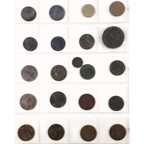 70 - Album containing 14 sheets of coins, British, Colonial and other silver and copper coins of the worl... 