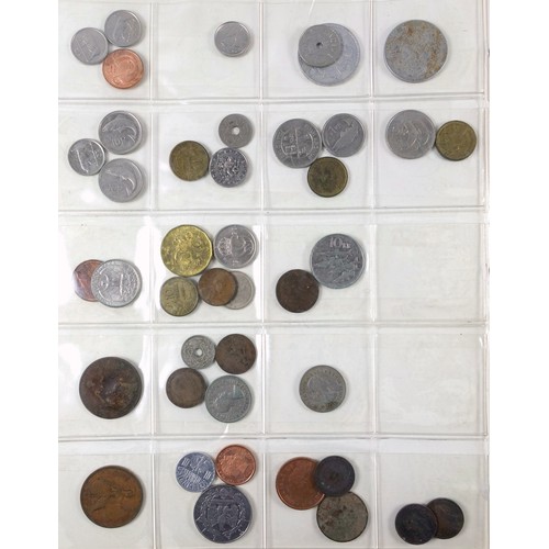 70 - Album containing 14 sheets of coins, British, Colonial and other silver and copper coins of the worl... 