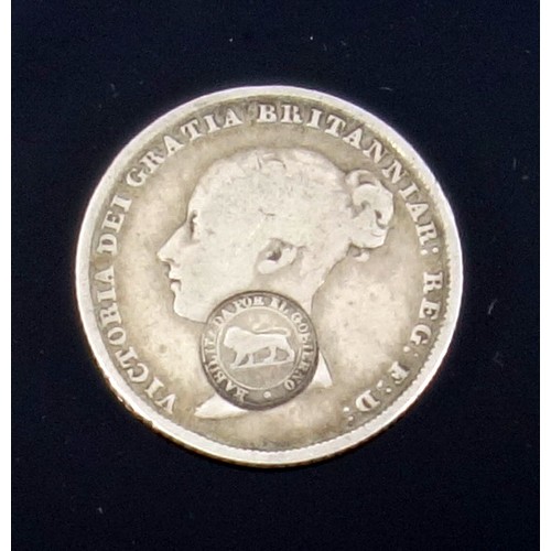 73 - Victoria 6d, 1846 with the Costa Rica type 6 countermark Habilitade Por El Gobierno for 1 real, host... 