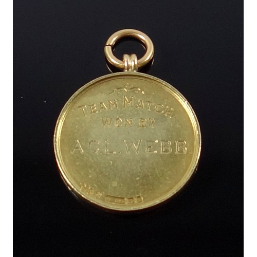 91 - Bulawayo Rifle Club 15 ct. gold Team Match medal won by A C L Webb, 1897, by Vaughton & Sons, Birmin... 