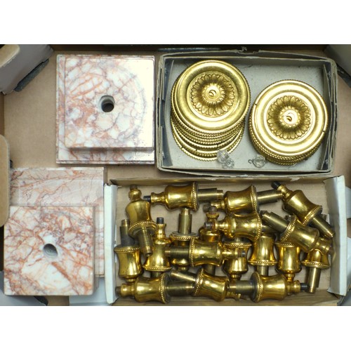 116 - Brass and other branches, capitals, drip pans and other items (3 boxes)