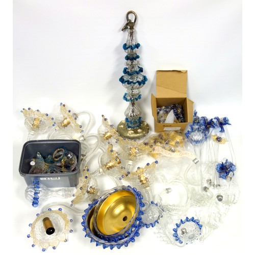 119 - Murano glass candelabrum (a/f), with three branches, other scroll branches and parts (4 boxes)