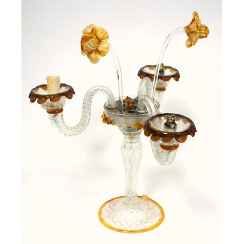 119 - Murano glass candelabrum (a/f), with three branches, other scroll branches and parts (4 boxes)