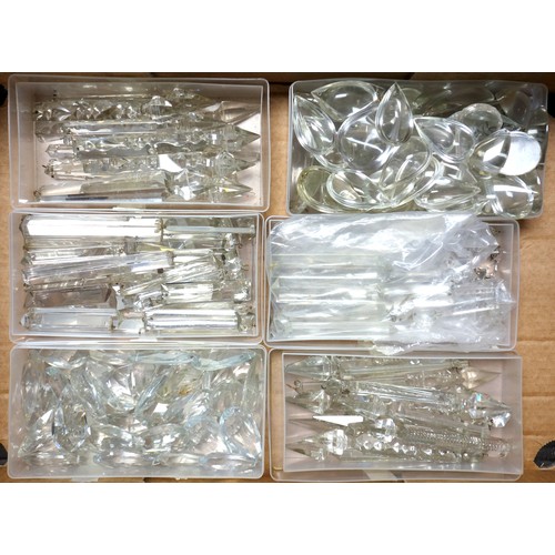 120 - Good quantity of cut glass bead and prismatic drops including four boxes of Austrian Schöler Crystal... 