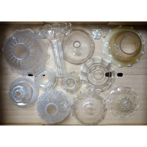 121 - Quantity of glass spiral twist scroll branches, with drip pans, drops and shades, etc. (4 boxes)