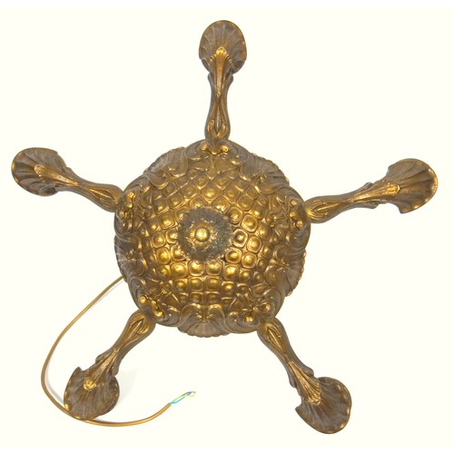 125 - Brass circular five branch electrolier with pineapple and scroll decoration, D 54cm