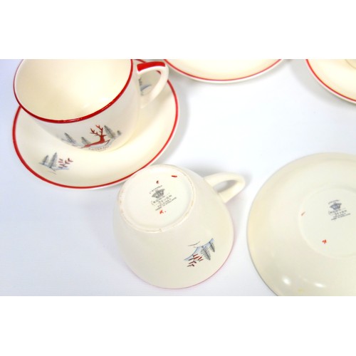 166 - Crown Devon Stockholm pattern tea set with a prancing deer, comprising 5 cups, 5 saucers, 6 plates, ... 