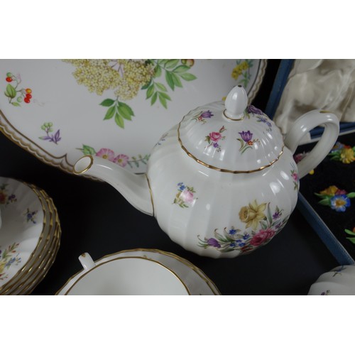 193 - Royal Worcester Porcelain, a large Sandringham platter with decoration of elderflower and spring flo... 