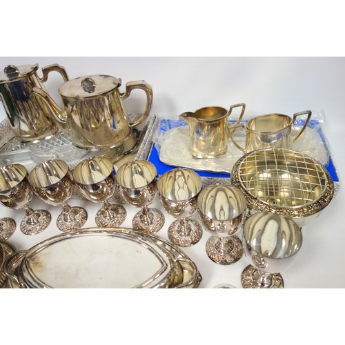 203 - Silver plated 4 piece tea and coffee set of tapering oval form, by Walker & Hall Ltd, Sheffield, 8 g... 